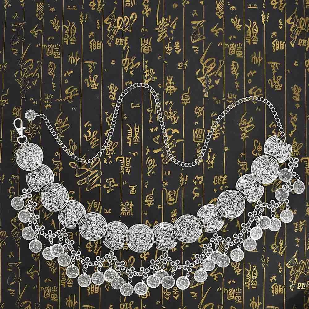 Gypsy retro silver coin tassel belly chain used for Wenbo Dutch summer beach parties ancient belts Afghanistan India body jewelry X250410