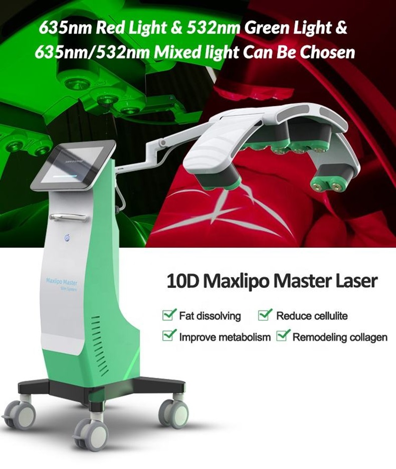 10D Maxlipo 532nm Green Light Lipo Laser Slimming Lipolaser Non-invasive 532nm Laser Green Light Fat Removal Cellulite Removal Body Shape Slimming 10d