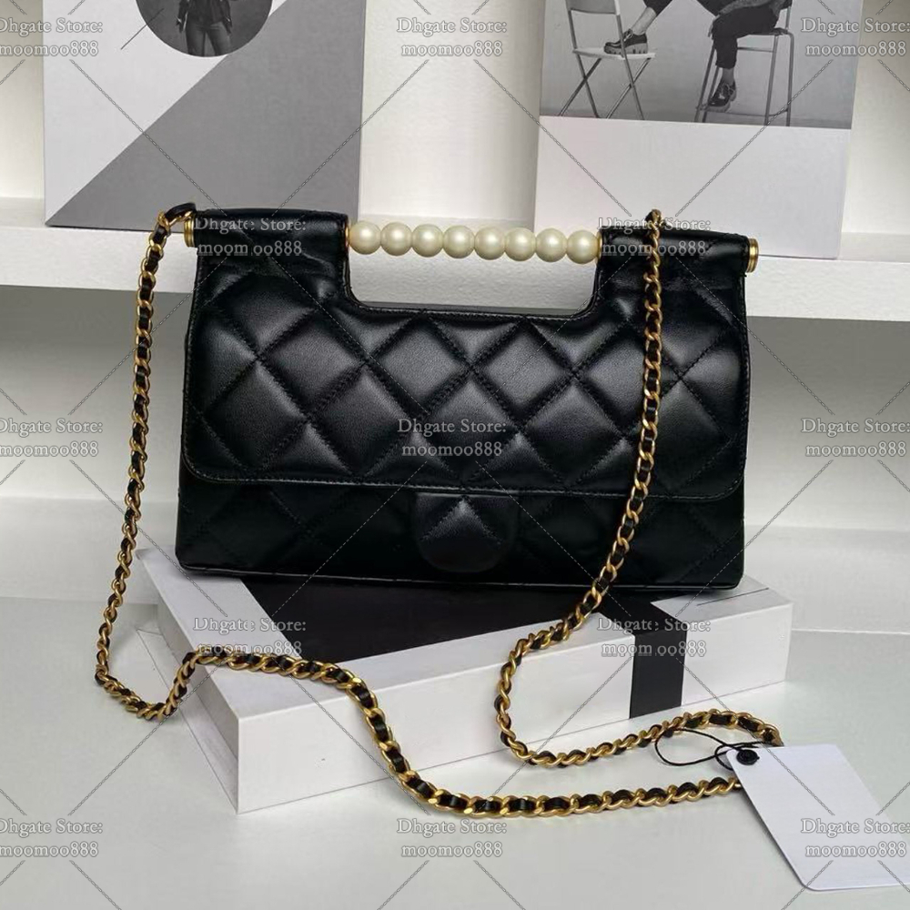 Designer Pearl Shoulder Bags for Women Luxury Handbags 25cm Quilted Crossbody Purse Small Chain Bags with Box
