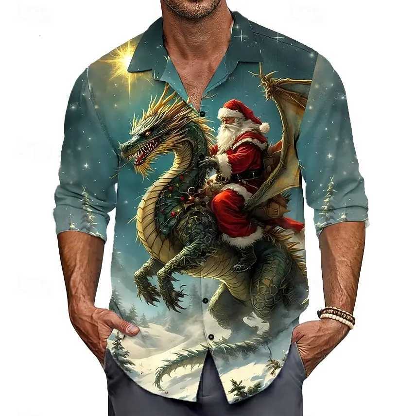 Christmas Mens Santa Claus Dragon funny christmas Shirt Button Up Shirt Long Sleeve Funny Christmas Gifts Holiday Spring Fall K251110