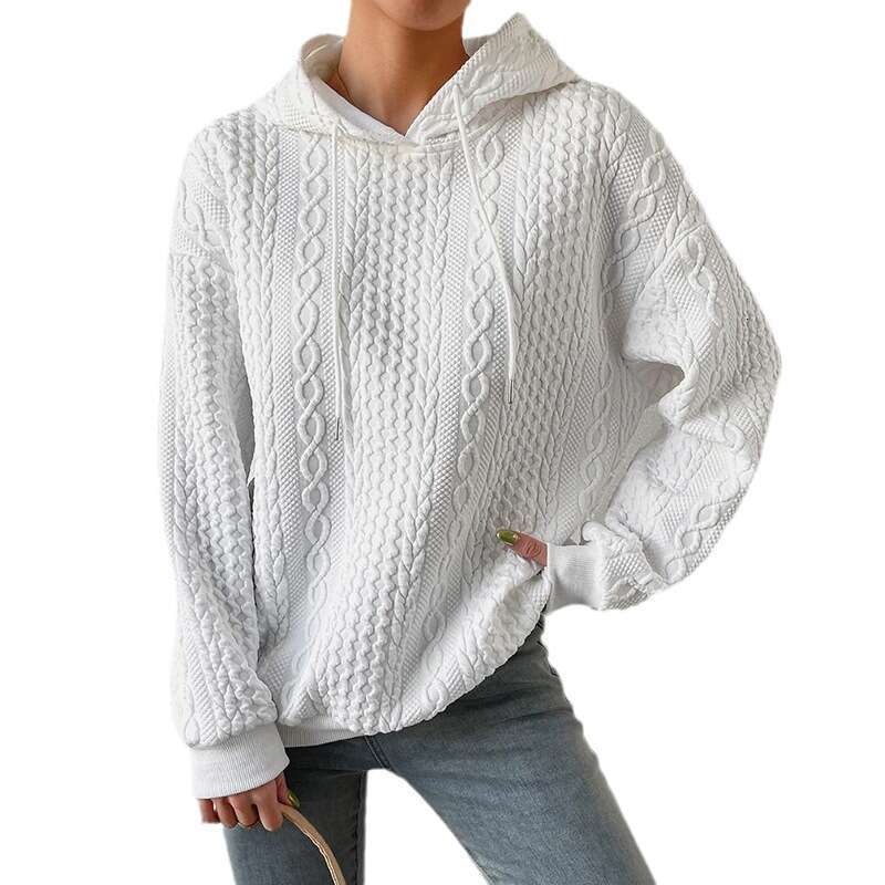 2023 New European and American Style Autumn Plus Size Casual Jacquard Hooded Lace-Up Long Sleeve Knitted Sweatshirt