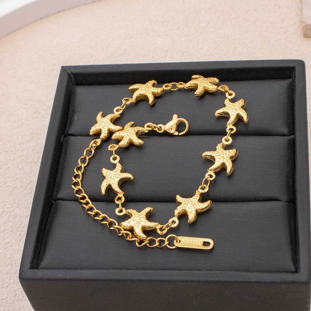 New Luxury Gold Color Starfish Bracelet - Stainless Steel Jewelry for Women Hypoallergenic Gift Party Bangles AccessoriesT251110