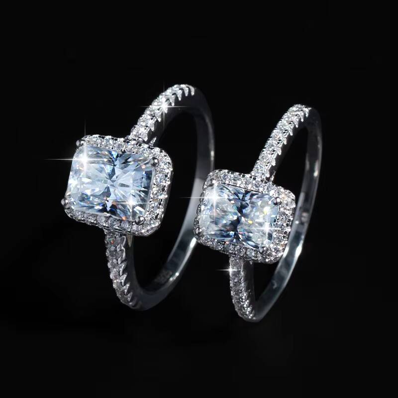 Classic Simple 1CT 2CT Radiant Cut Special Shaped VVS D Color Moissanite S925 Sterling Silver Women Wedding Ring