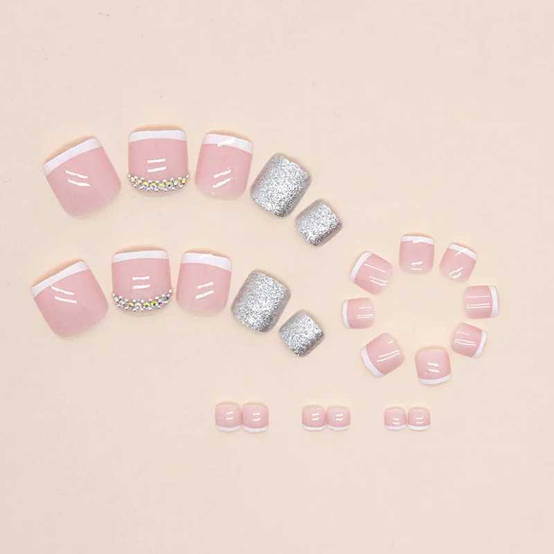 Flash pile drill pressed on fake nails with sticker on the tip of the fake nails butterfly design cute girl fake nails W250410