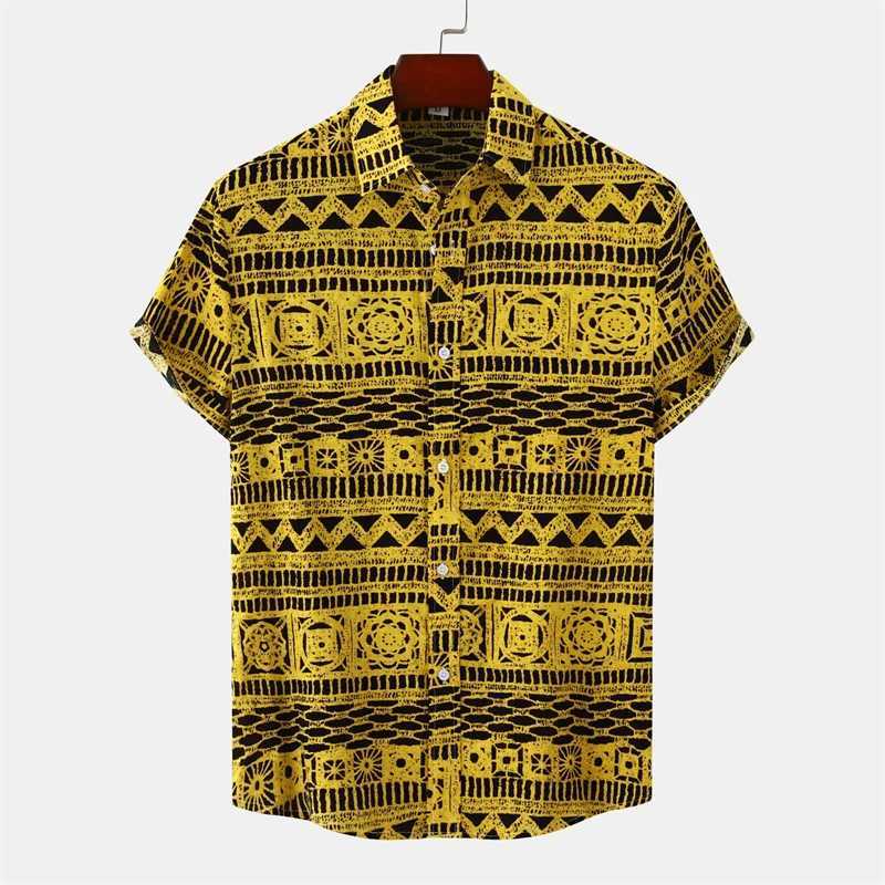 Retro geometric texture 3D printed Hawaiian mens summer short sleeved shirt beach Harajuku street lapel shirt mens dress X250410