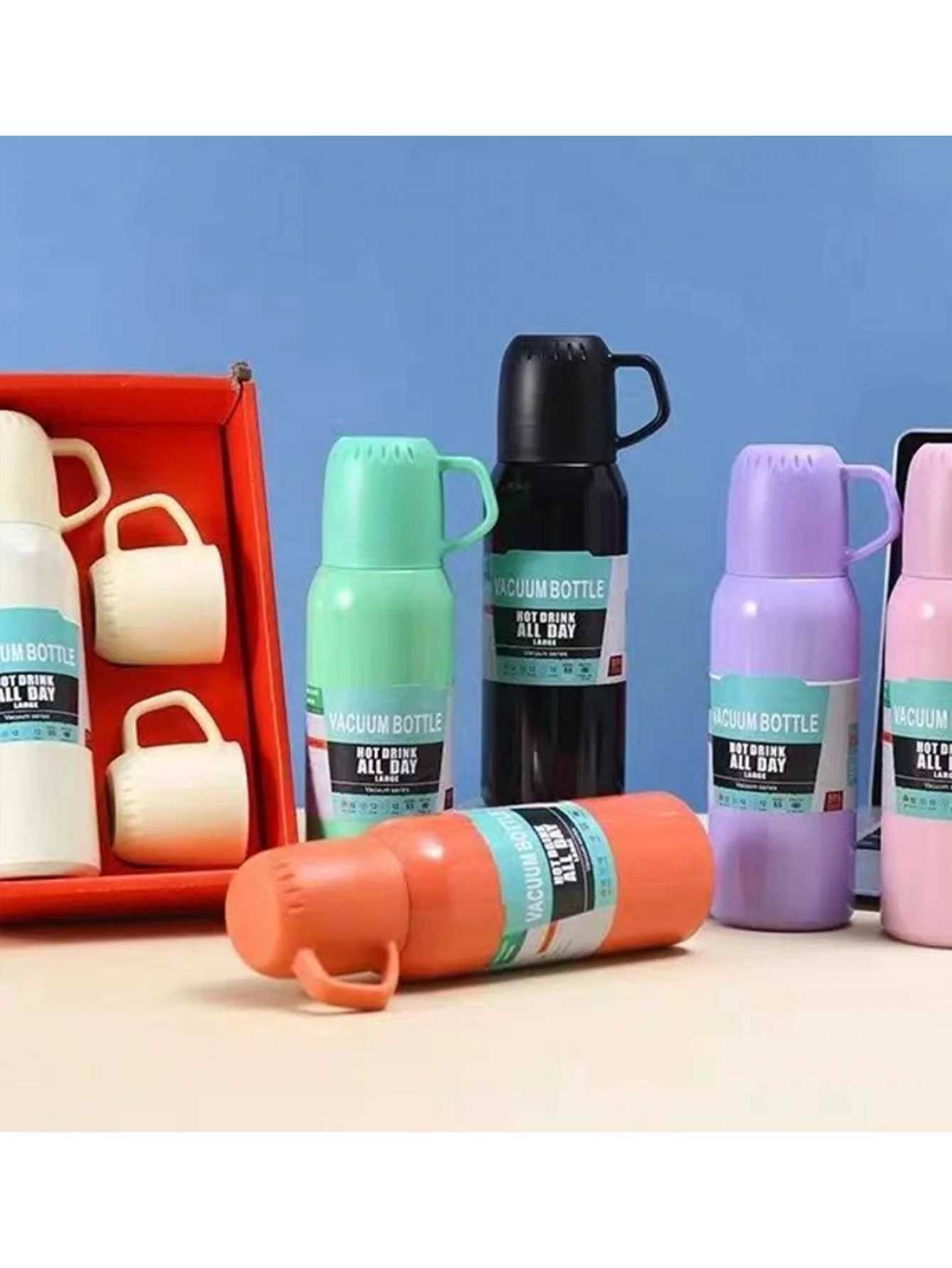 Fashionable cup Stainless steel vacuum insated bottle set with 2-cup cbination for storing cold and hot gift sets of liquid tea and coffee Y251110
