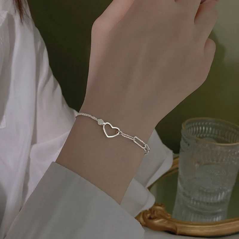 FOXANRY Silver Color Bracelet for Women New Trendy Elegant Sweet Sparkling Splicing Chain Hollow LOVE Heart Bride JewelryT251110