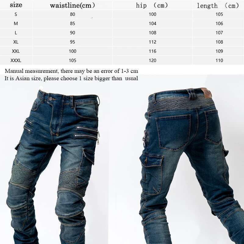 Motorcycle Jeans Men Multi-Pockets Riding Pants With Knee Pads Casual Denim Trousers Solid Fashion Cargo Pant Biker New