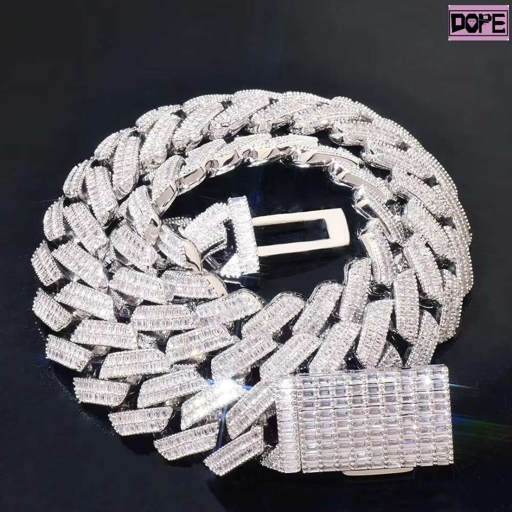 Hip Hop Cuban Chain White Yellow Gold Plating Iced Out 925 Silver VVS1 White D Moissanite Cuban Link Chain