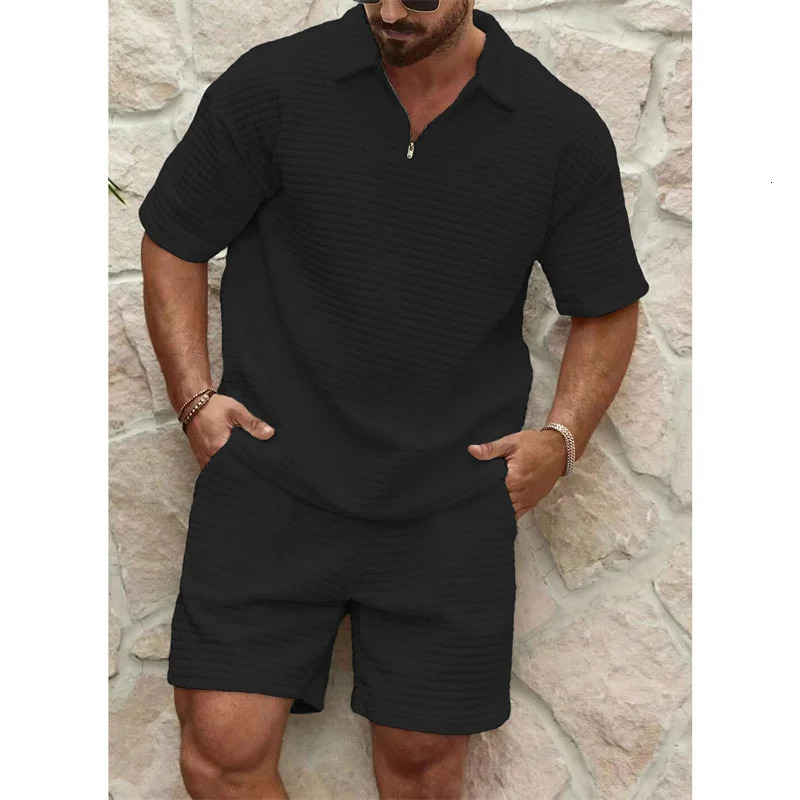 est Mans set Trend Fashion short sleeve Fitness T-shirtsports shorts Men suit Two pieces Solid Color running tracksuit 250409