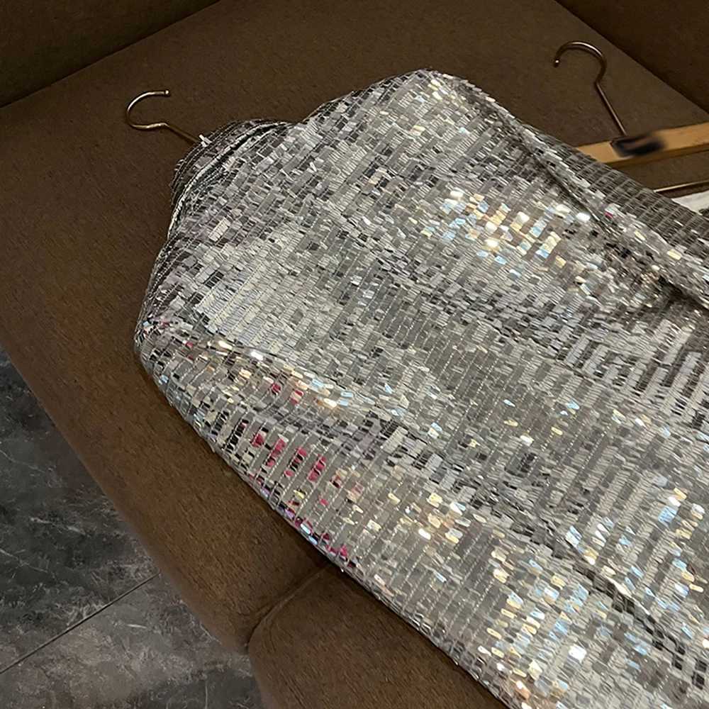 TWOTWINSTYLE Solid Sequin Two Piece Sets For Women Lapel Long Sleeveltop High Waist Pants Elegant Set Female Fashion W251110