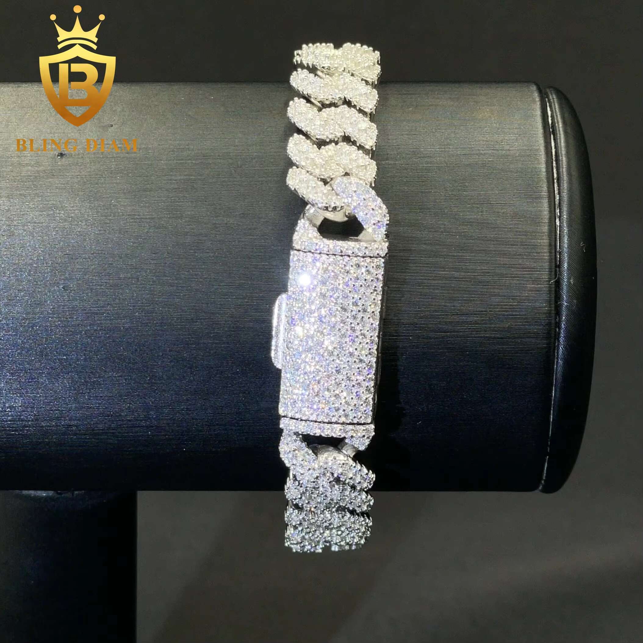Customized 10MM Hip Hop Jewelry 925 Sterling Silver Moissanite VVS Diamond Cuban Chain Bracelet