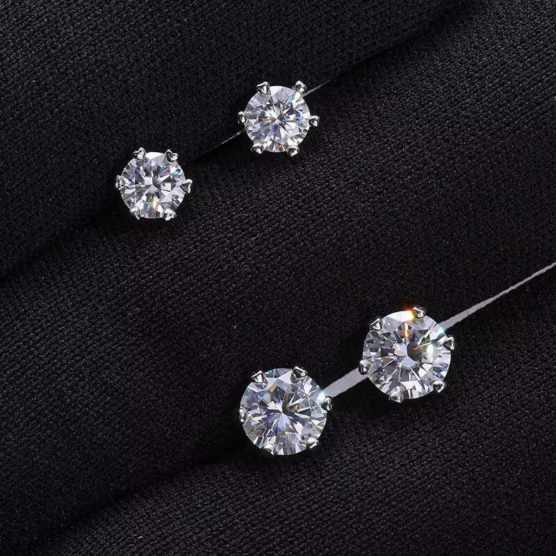 Fine Jewelry 6.5mm Hidden Halo Studs Earrings 925 Sterling Silver Claw Setting Round VVS Moissanite for Womens Party Gift