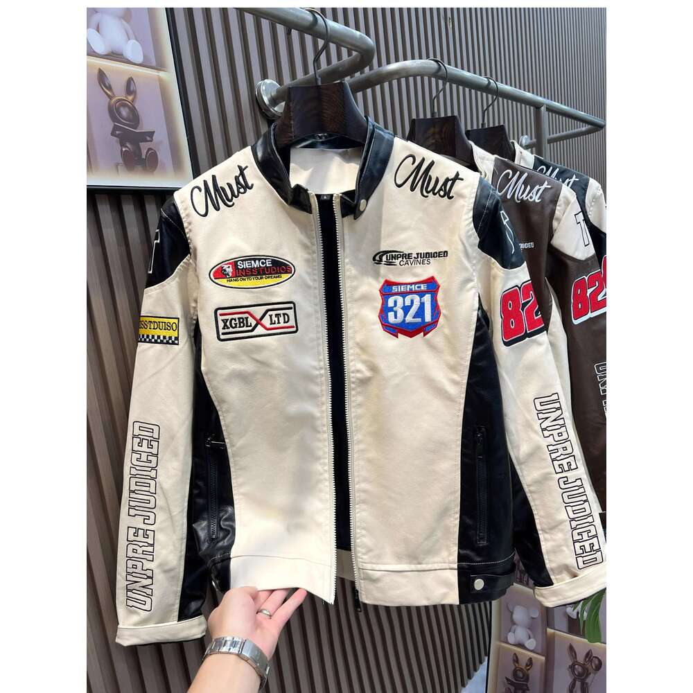 Retro Embroidery Motorcycle Cropped Varsity Jackets Women 2025 Spring PU Faux Leather Racing Baseball Short Coat Female Outwears