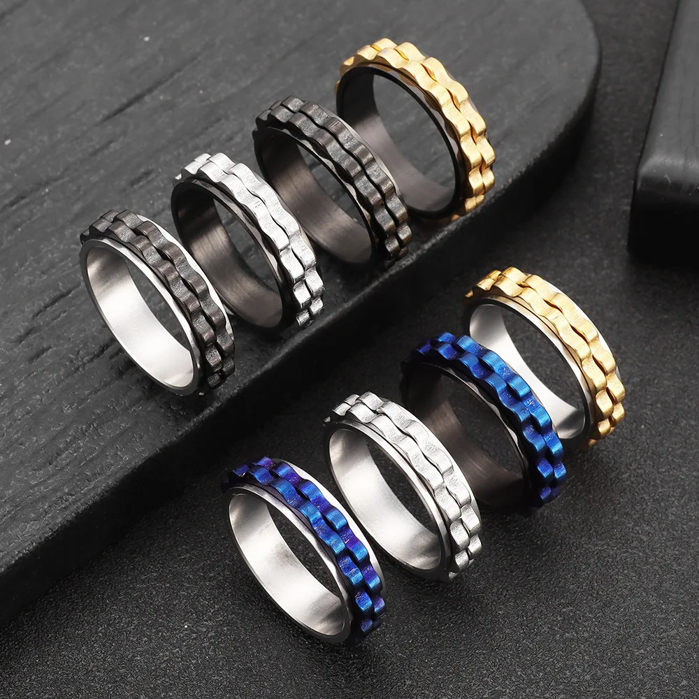 6mm Wide Rotating Gear 316L Stainless Steel Rings Silver Color Ring for Women Men Jewelry Non-fading High-quality 251110