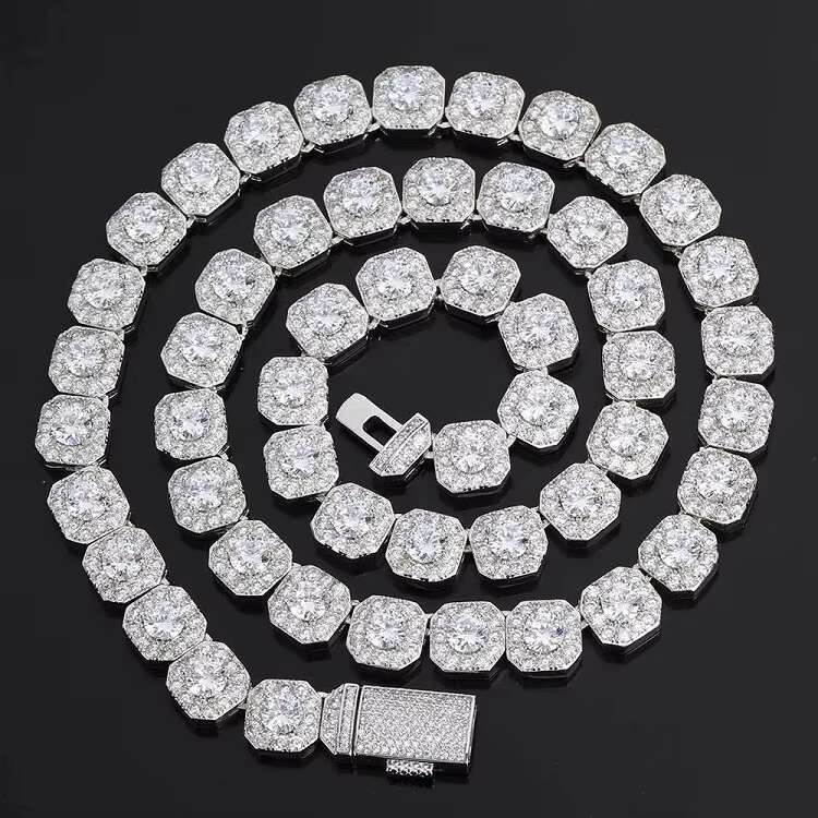 New Design Jewelry 8mm 10mm 12mm Wide 925 Solid Silver D/VVS Moissanite GRA Certificate Tennis Link Chain for Mans Necklace