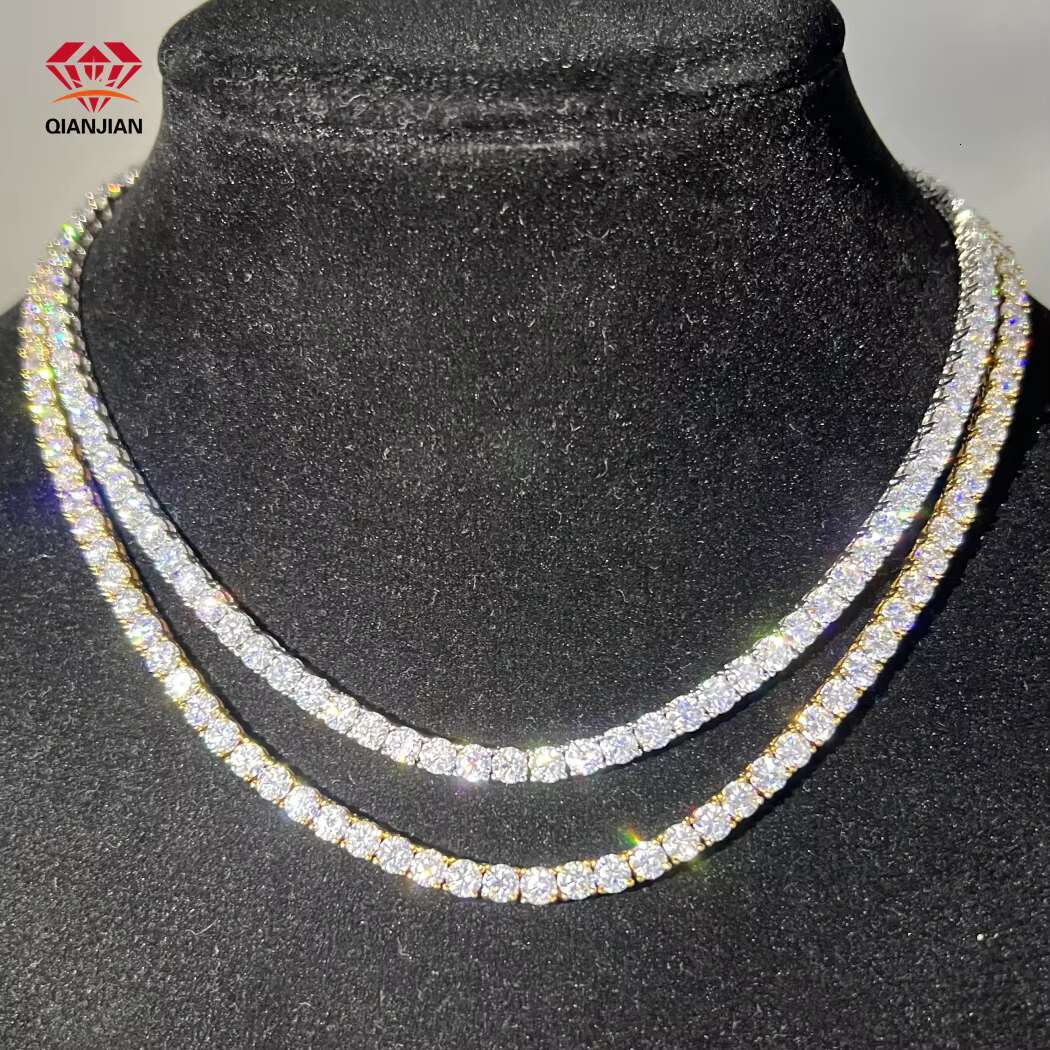 Luxury Jewelry 3mm 4mm 5mm 925 Silver Tennis Chain Gold Plated VVS Moissanite Diamond Tennis Necklace Fine Chain for Women Men