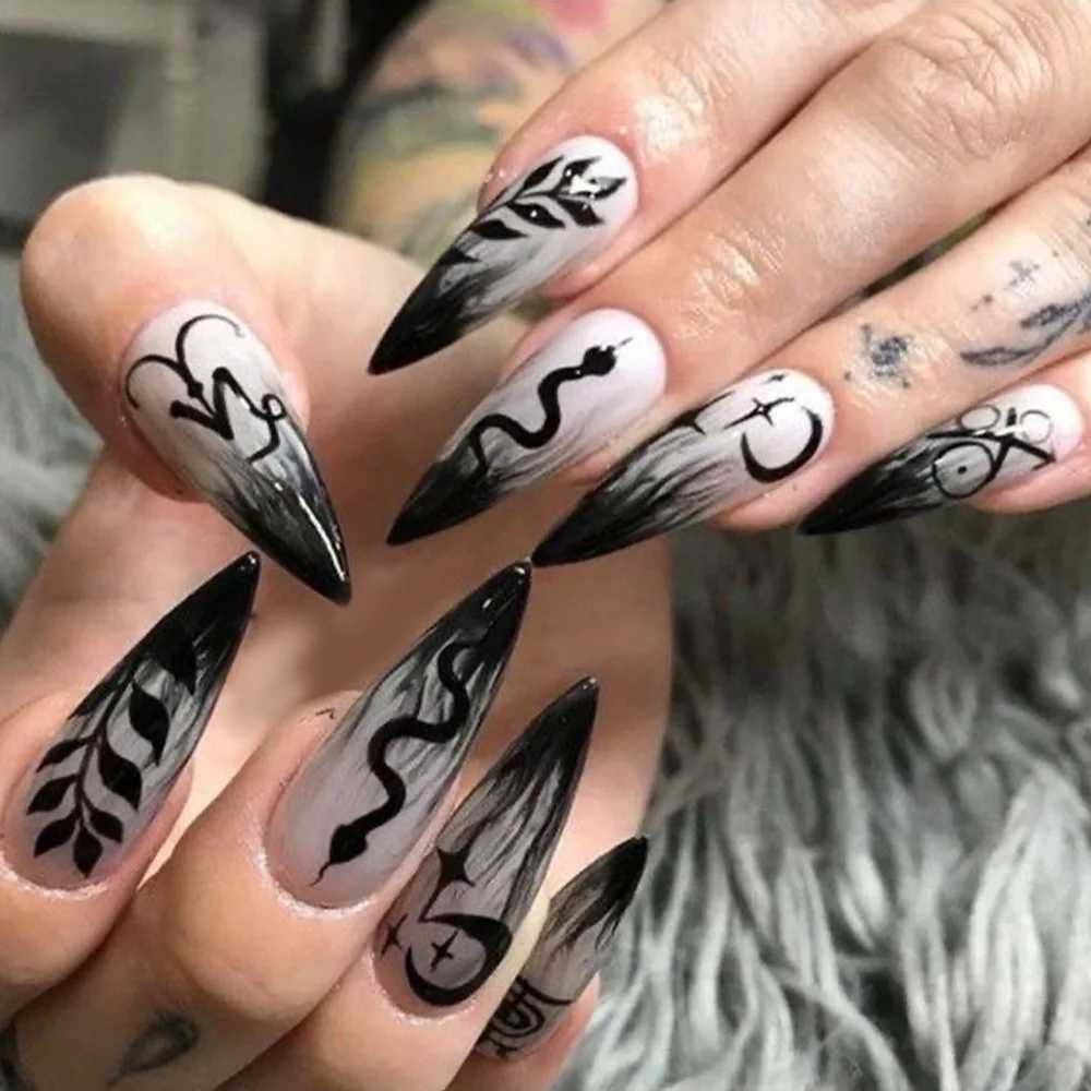 24 pieces of blood red fake nail gradient long angle fake nail patch complete set wearable fake nail patch Halloween handmade set W250410