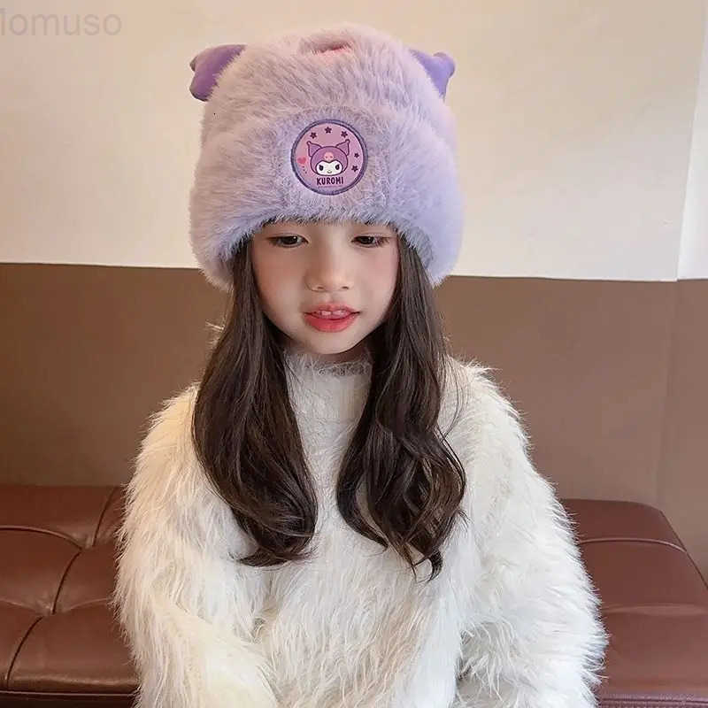 Sanrio New Hello Kitty Kuromi My Melody anime-themed pattern cartoon cute girls warm hat kawaii fleece-lined winter knit hat H251110