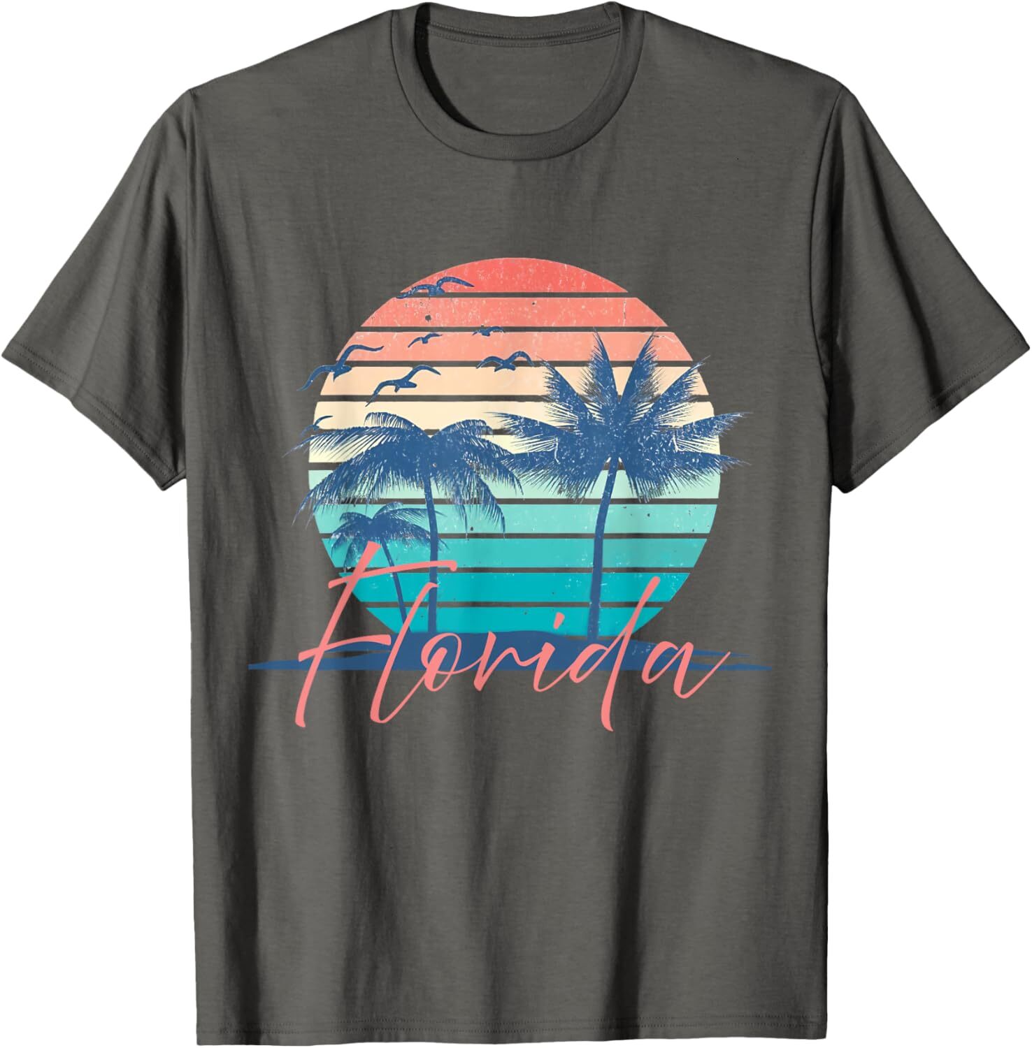 T shirt for Mens Florida Vintage Summer Vibes Beach Sunset Retro Palm Tree Graphic Tee Casual Tops Clothes Short sleeve cool