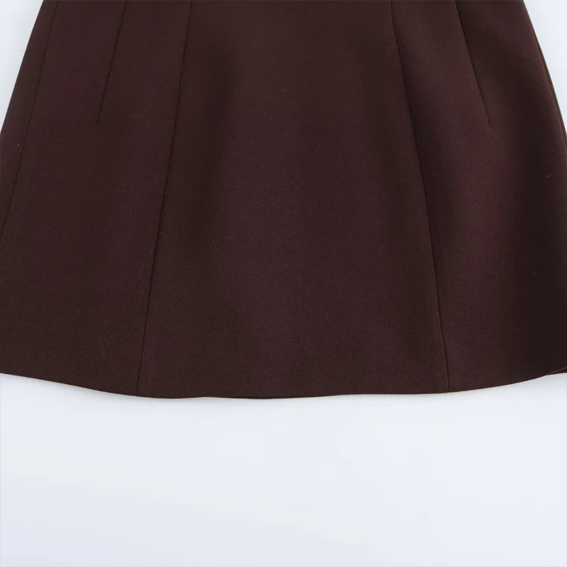 Willshela Womens Fashion Brown Folded Strap Zipper ALine Mini Skirt Retro High Waist Unique 250407