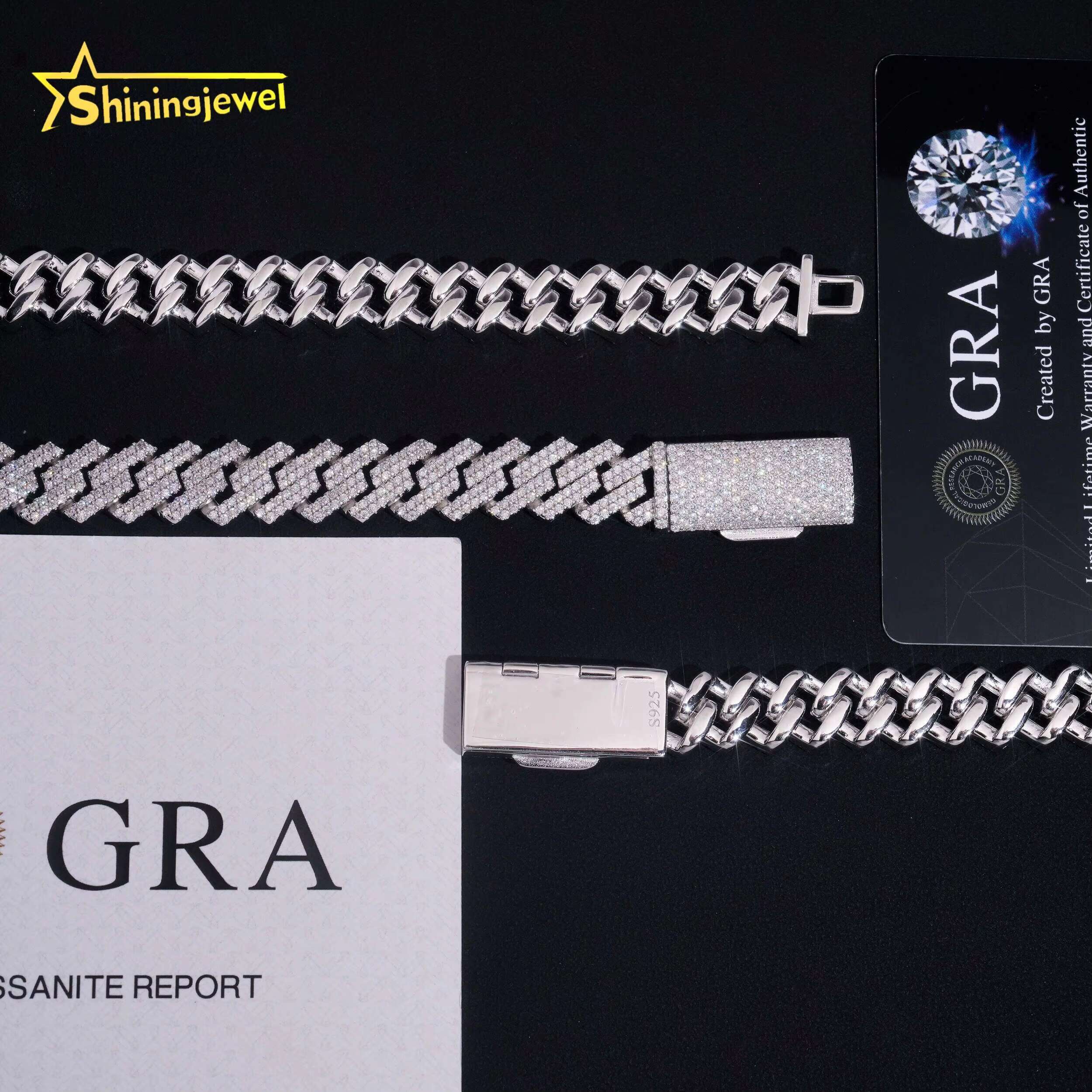 Fine Jewelry 925 Silver 12MM 2 Rows Moissanite Miami Cuban Link Chain Men Iced Out Hip Hop VVS Moissanite Chains Necklace