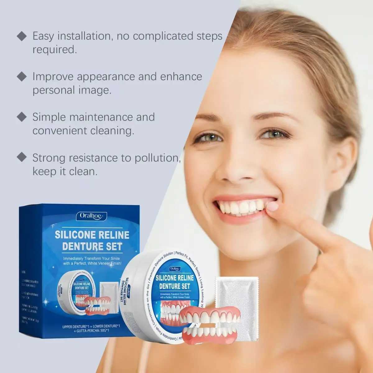 Revolutionary Silicone Dental Kit for Temporary Orthodontics Glove like Suitable Dentures Comprehensive Oral Hygiene Solution M250410