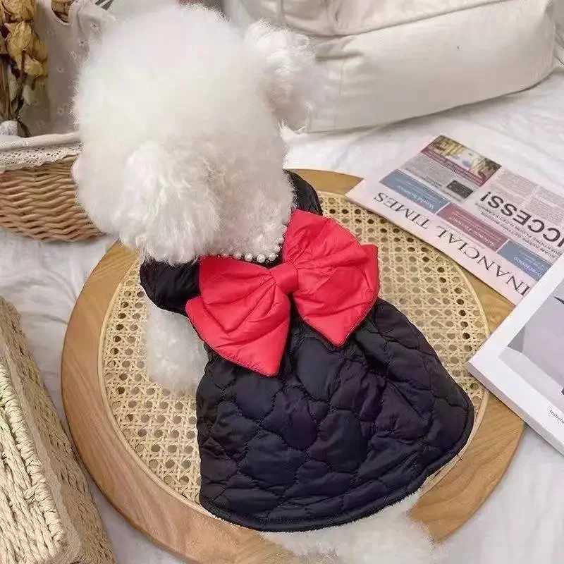 Pet Dog Dresses Winter Big Bow Thickened Dress with Velvet Bow Dress Teddy Bear Dog Cat Coat Puppy Clothes for Small Dogs J251110