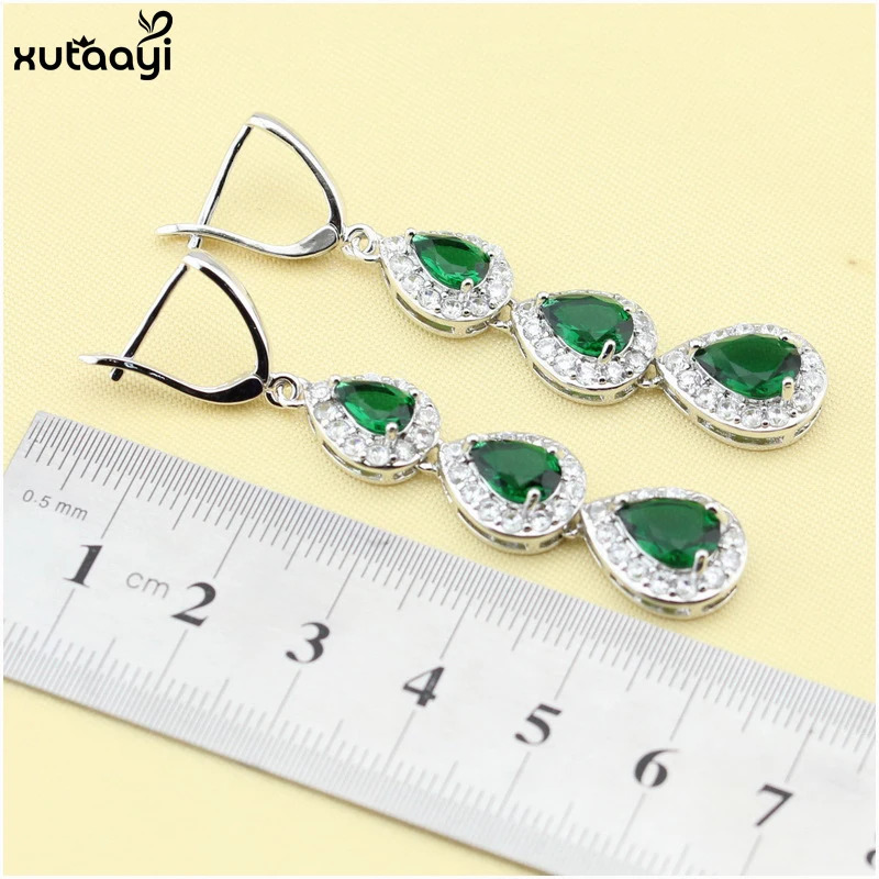XUTAAYI Top Quality 925 Silver Jewelry Sets Green d Emerald Fancy NecklaceRingsEarringsBracelet Wedding Jewelry Sets 250409
