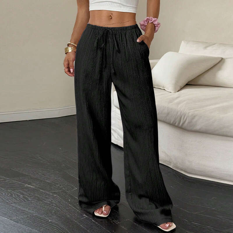 Cross-Border Wish Amazon Foreign Trade European and American Style Casual 2025 Autumn New Solid Color Straight Long Pants Women's Fashion