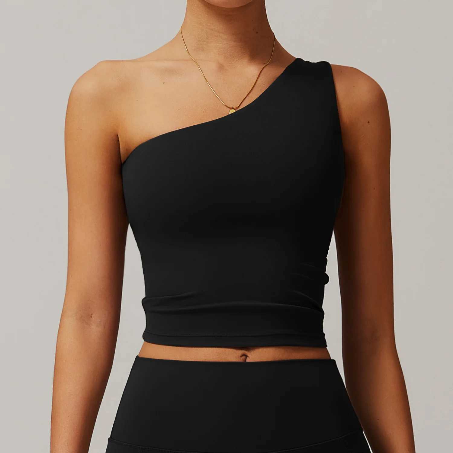 New sexy vest one shoulder running sports vest top womens Oblique shoulder sleeveless fitness yoga vest top sports push up braXJ250410