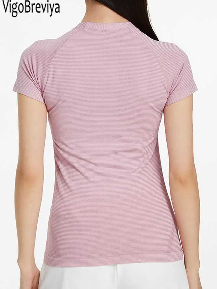 VigoBreviya Solid Seamless Yoga Top and Bra Womens 2025 Short Sleeve Fitness T-shirt Fitness Running TopXJ250410