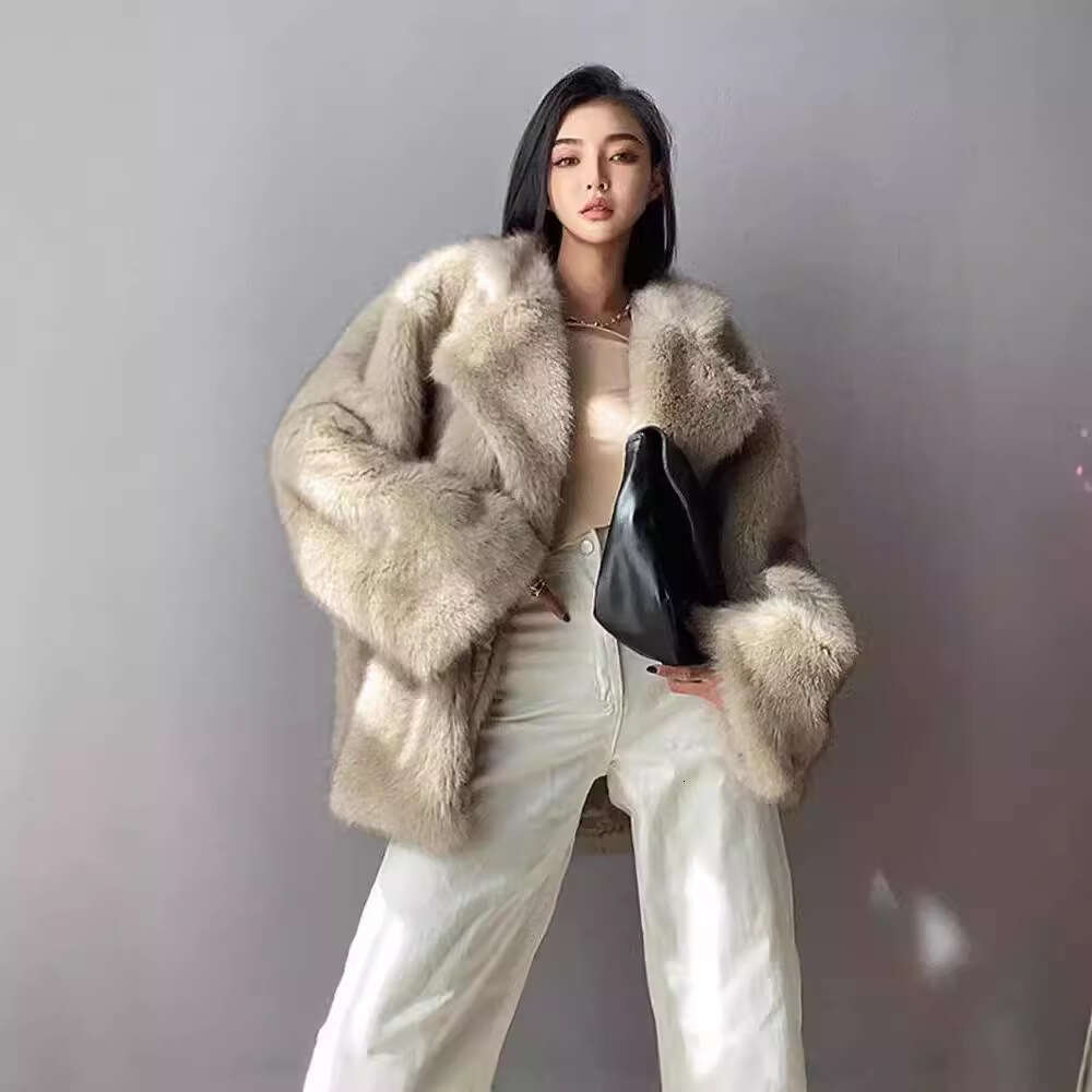 Autumn Winter Faux Elegant Fox New MidLength EcoFriendly Fur Coat Women's Internet Celebrity Large Lapel Loose Fit