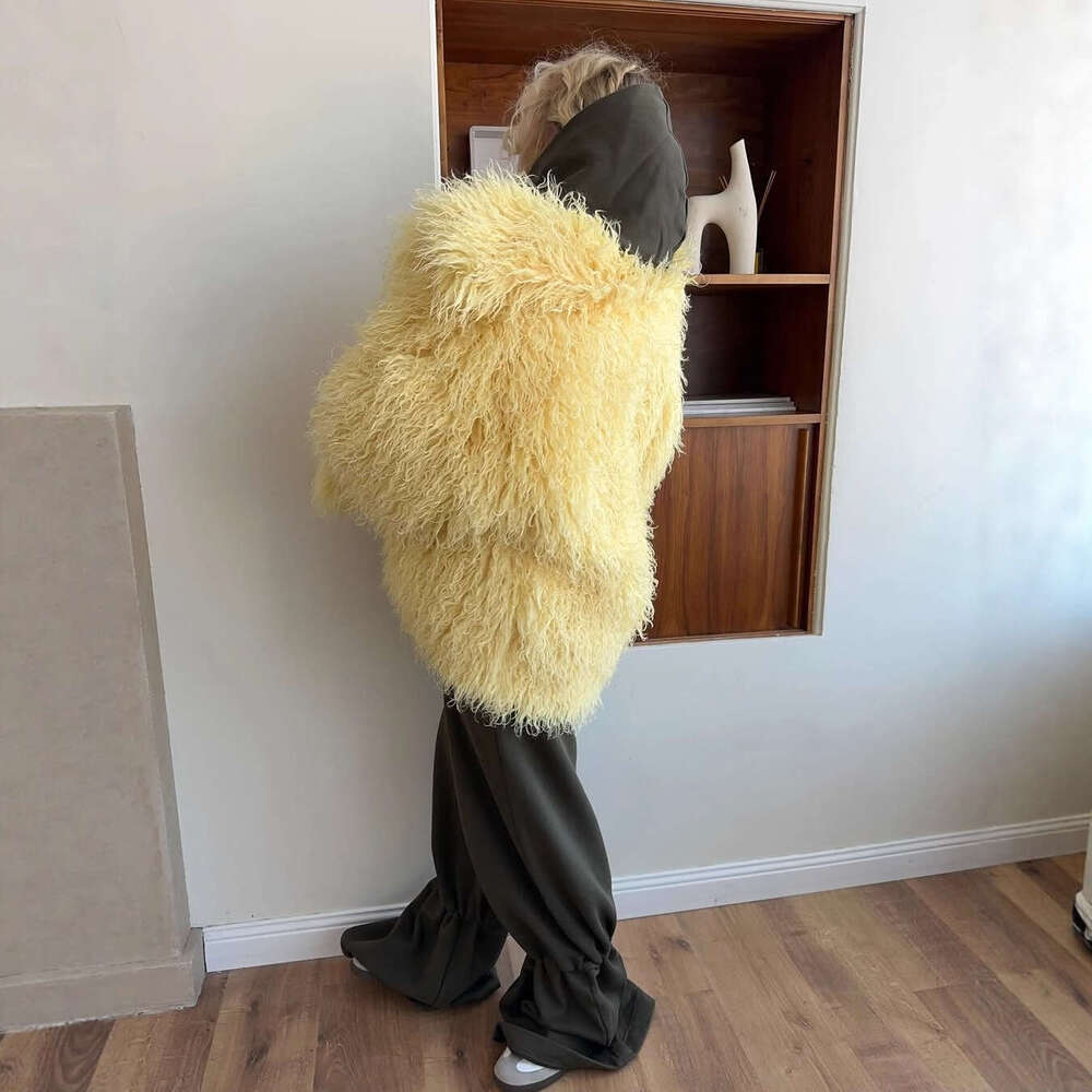 Cross-Border Yellow Plush European and American Style Faux Fur Coat for Women Oversize Outfit Top