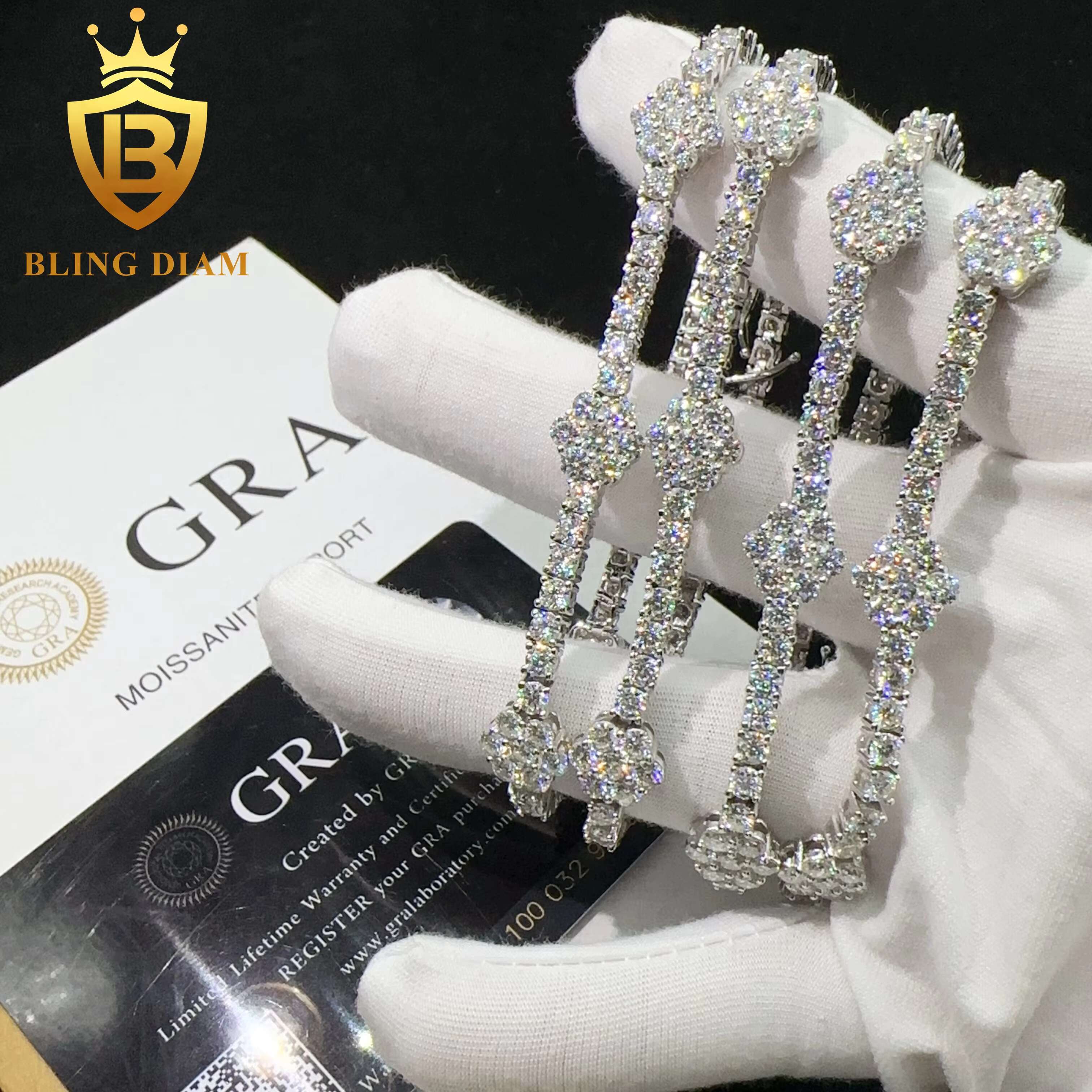 Fashion Jewelry Luxury Bracelets 925 Sterling Silver Vvs Moissanite Diamond Flower Tennis Chain Bracelets
