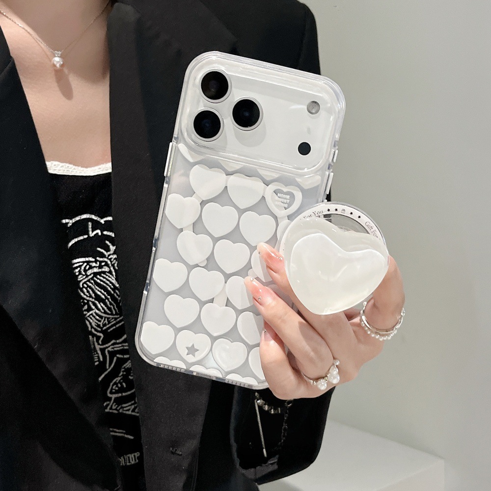 Full Screen White Heart Magnetic Phone Case Compatible with iPhone 17/16 Pro Max Transparent Cartoon iPhone 15/14 Pro
