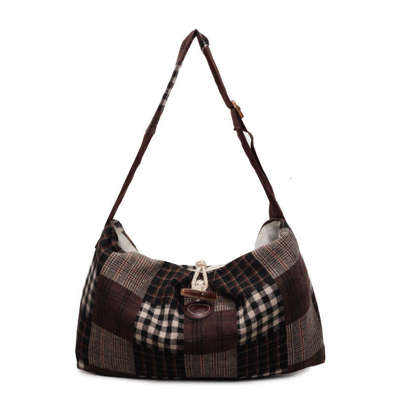 Women Handbag Autumn Winter Woolen New Vintage Versatile Plaid Shoulder Lazy Style Casual Lightweight Crossbody Bag Trendy