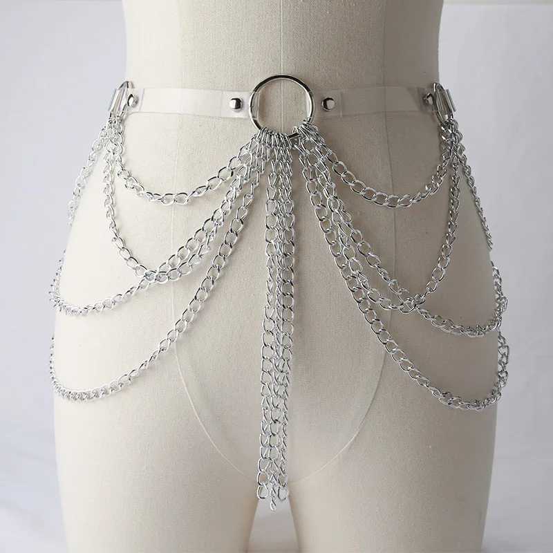 Sexy Wen Gothic hip-hop belt with chain Harajuku punk style Jk waist adjustable disco dance Pu dress jeans belt X250410