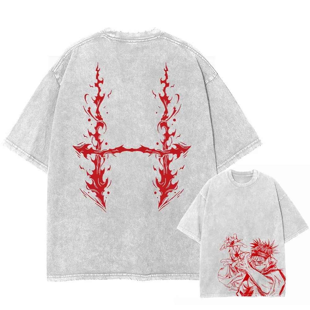 Cartoon Anime Printed Hip Hop T-shirt Mens and Womens Washed High Quality Street Clothing Japanese Style Harajuku Cotton Summer Short Sleeves 250410
