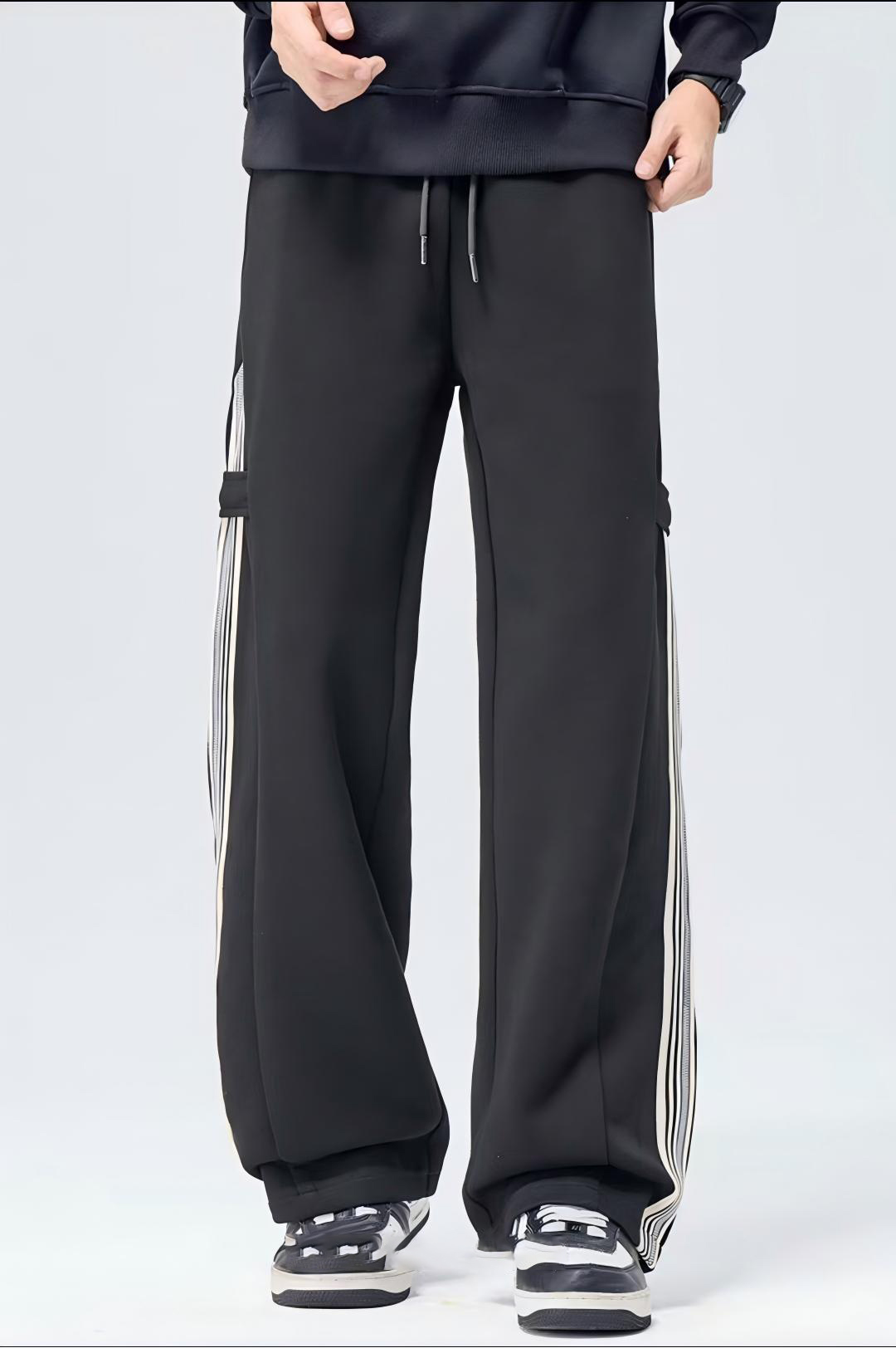 Men's New Arrival Trendy Knit Pants - Longer Length Black Relaxed Straight-Leg Trousers 3021