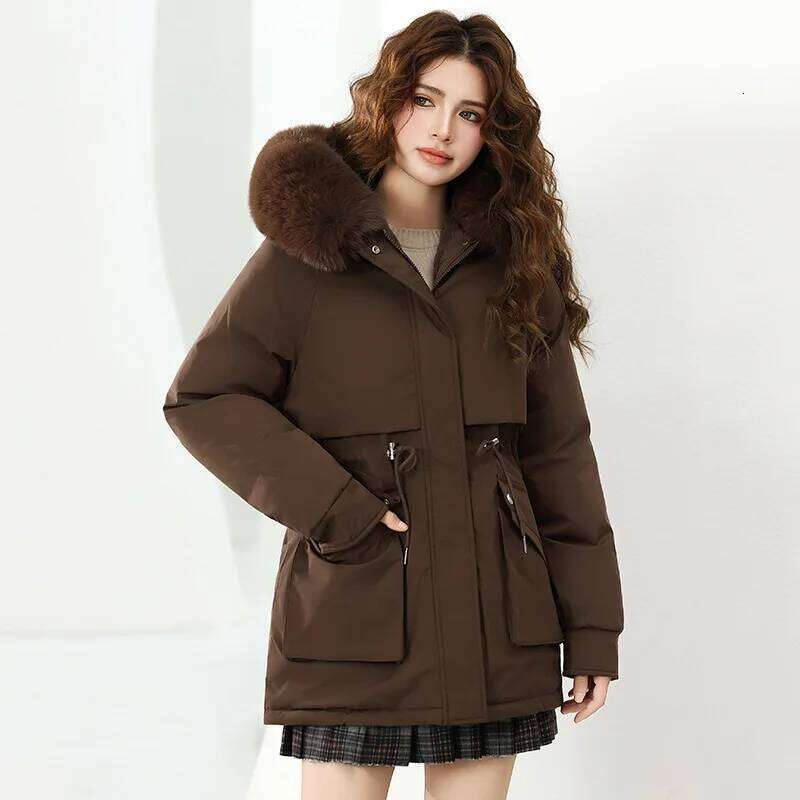 Cotton Padded Hooded Detachable Fur Collar Coat Women's Winter Thickened Fleece Lined Snow Parka Loose Warmer Long Jacket Female