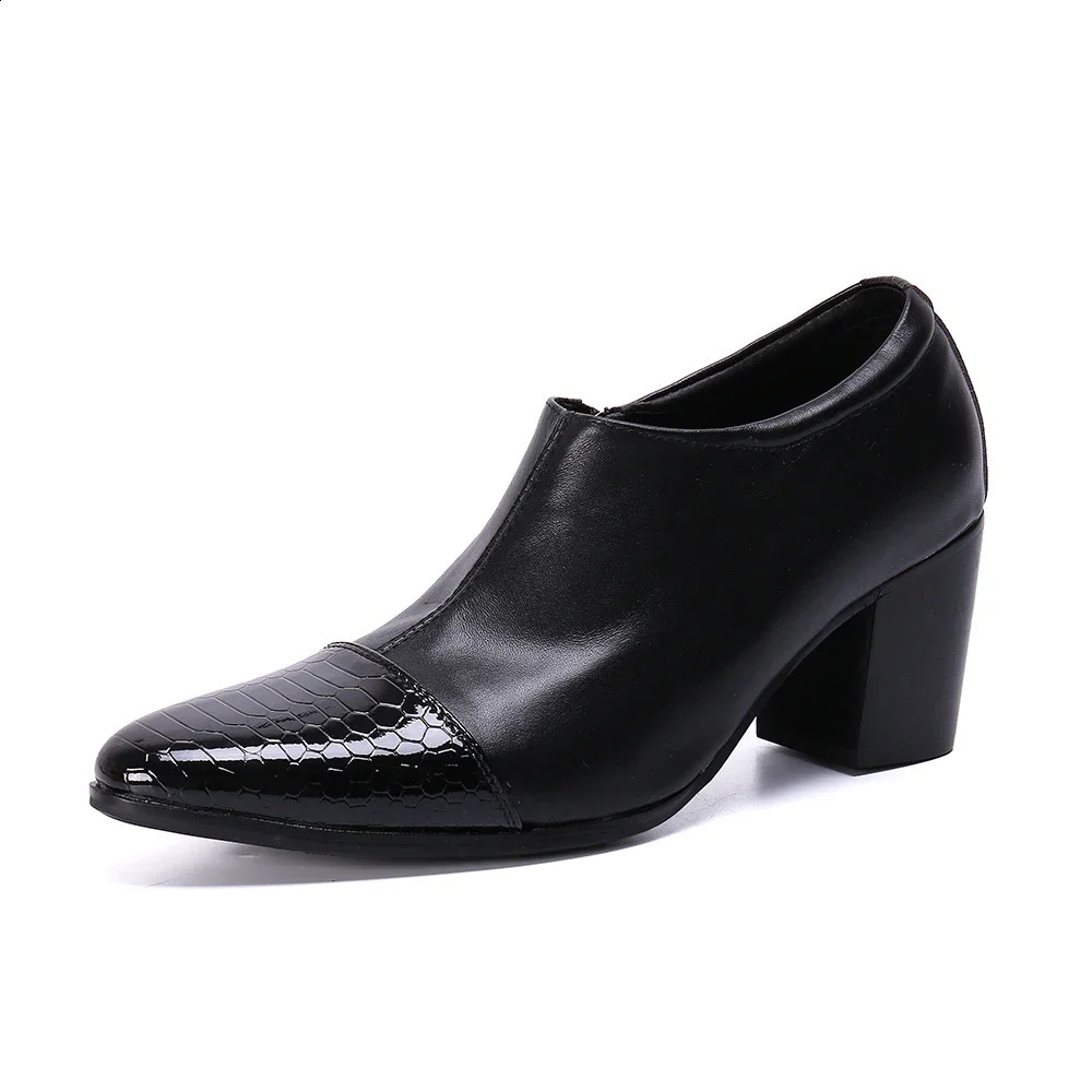 Italian Autumn and Winter Dress Shoes Classic Pointed Toe Banquet Shoes Elegant High Heel Cow Leather Men Evening Shoes 251106