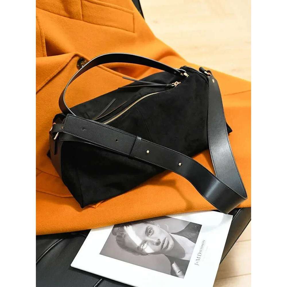 2024 Winter Matte Suede Leather Tote High-End All-Match Cowhide Pillow Shoulder For Women Chic Large Ladies Hand Bag Black