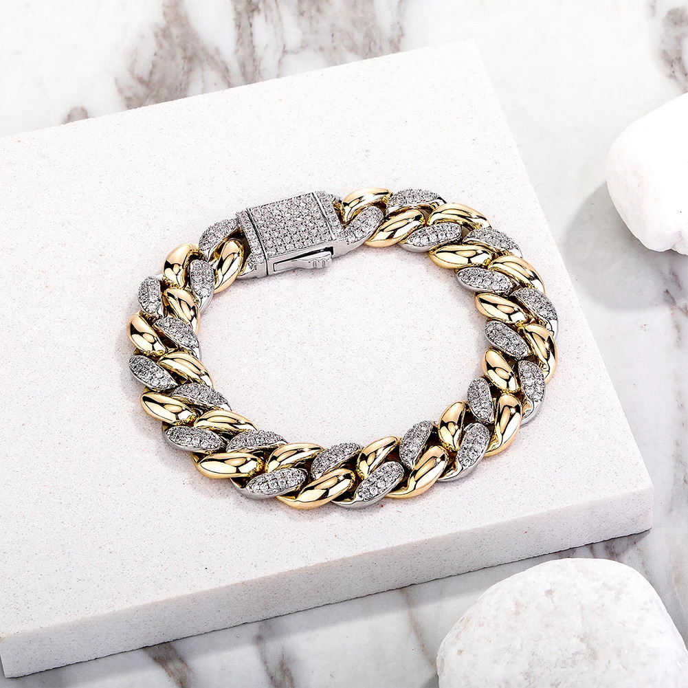 TOPGRILLZ 9/14MM Cuban Chain Bracelet With Gold Silver Color Spring Clasp Bling Iced Out CZ Jewelry Gift For Men Women 250408