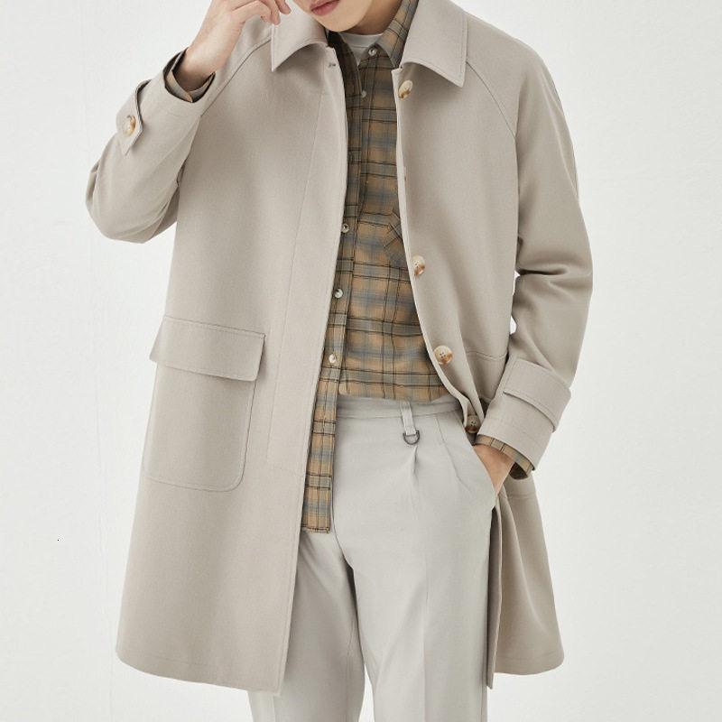 2024 new spring and autumn lapel casual trench coat for men, medium to long loose Korean version jacket, cool top, simple style