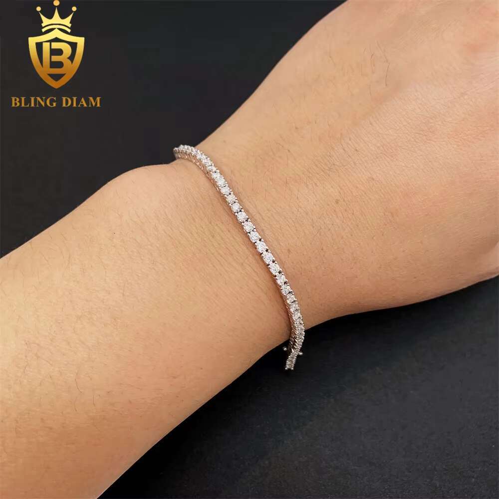 2mm-6.5mm Gold Plated Hip Hop Jewelry 925 Sterling Silver Vvs Moissanite Diamond Tennis Chains Bracelet Necklace