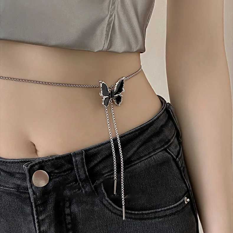 Punk Liquid Metal Rose Waist Chain Adjustable Silver Pendant Snake Bone Body Chain Punk Hip Hop Jewelry X250410