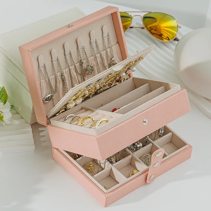 PU Leather Portable Jewelry Storage Box Large Capacity Travel Necklace Earrings Ring Jewelry Organizer Display Case Dustproof 250409