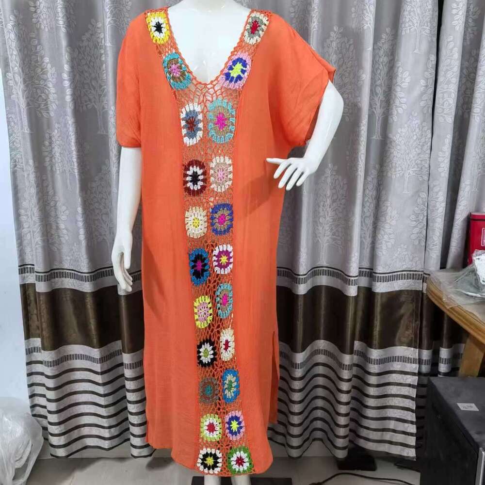 New hand hook wer spliced beach cover, elongated hollow out fashionable loose sun protection long skirt, 2025 new casual fashion trend clothing