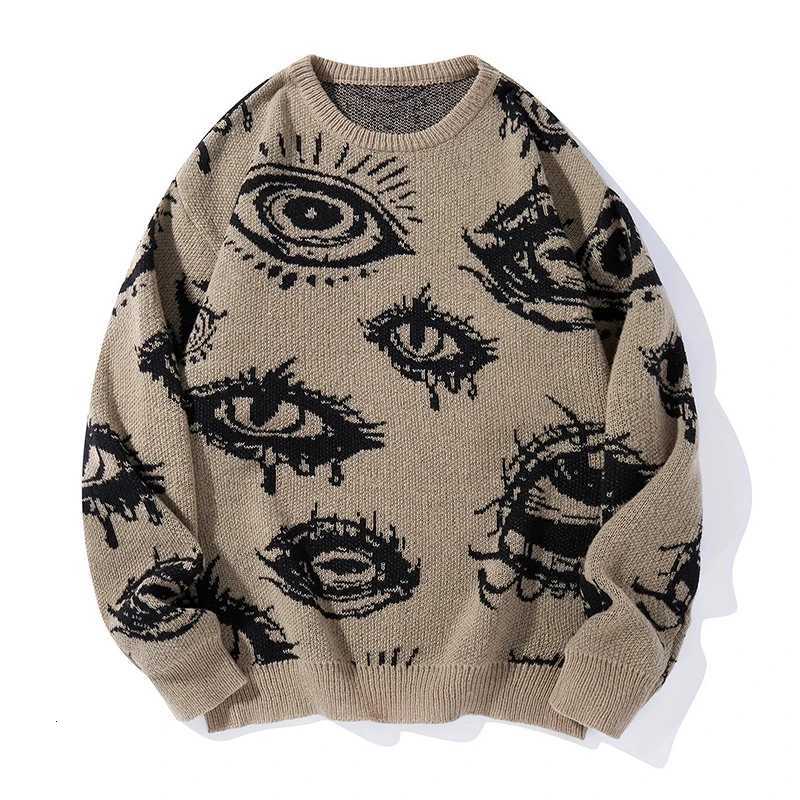 Fashion New American Trendy Men Sweater High Street Dark Eyes Printed Knit O Neck Long Sleeve Pullover Casual Loose High Street Knitwear Y251110